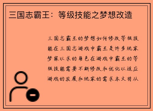 三国志霸王：等级技能之梦想改造